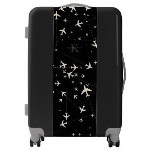 white Airplanes on black luggage Monogrammed