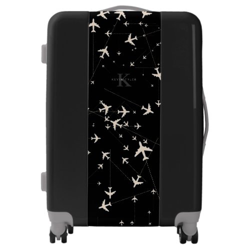 white Airplanes on black luggage Monogrammed