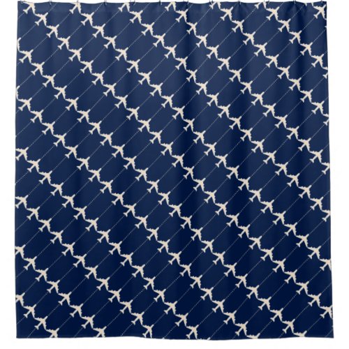 white airplanes on blue pattern for pilots _ plane shower curtain