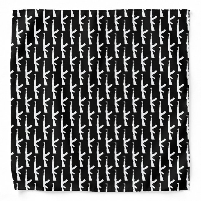 White AK-47 Weapon Assault Rifle Guns on Black Bandana (Front)