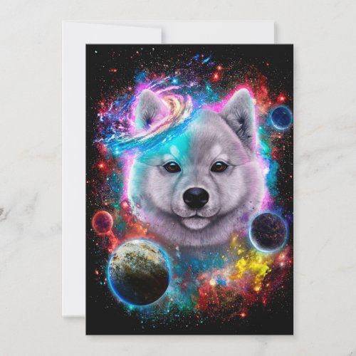 White Akita Dog Space Galaxy Holiday Card