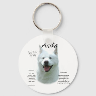 White Akita History Keychain