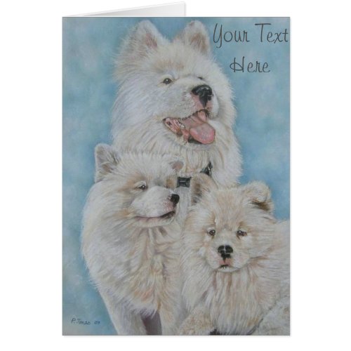 white akita long coat dog portrait original art