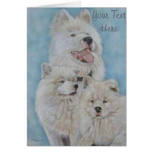 white akita long coat dog portrait original art cards