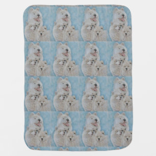 white akita long coat realist dog portrait art receiving blanket