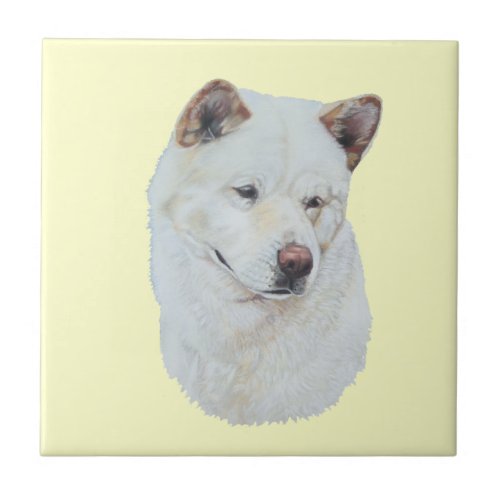 White akita realist dog portrait art ceramic tile