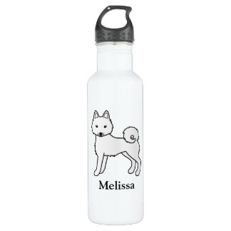 White Alaskan Klee Kai Cartoon Dog &amp; Name Stainless Steel Water Bottle
