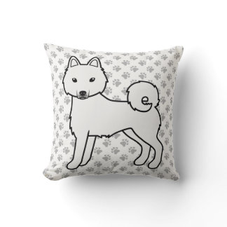 White Alaskan Klee Kai Cartoon Dog &amp; Paws Throw Pillow