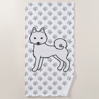 White Alaskan Klee Kai Cute Cartoon Dog Beach Towel