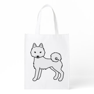 White Alaskan Klee Kai Cute Cartoon Dog Grocery Bag