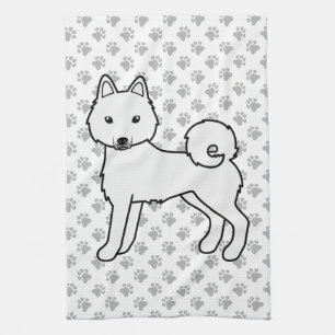 White Alaskan Klee Kai Cute Cartoon Dog Kitchen Towel