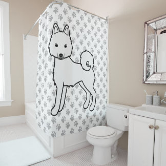 White Alaskan Klee Kai Cute Cartoon Dog Shower Curtain