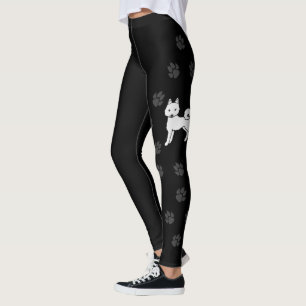 White Alaskan Klee Kai Cute Dog & Paws Leggings