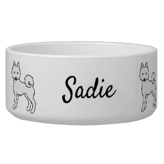 White Alaskan Klee Kai Dog &amp; Custom Name Bowl