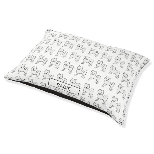 White Alaskan Malamute Cartoon Dog Pattern & Name Pet Bed (Angled)