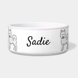 White Alaskan Malamute Cartoon Dogs &amp; Custom Name Bowl