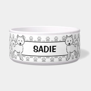 White Alaskan Malamute Cartoon Dogs & Pet's Name Bowl