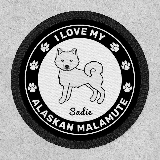White Alaskan Malamute Cute Cartoon Dog Patch (Front)