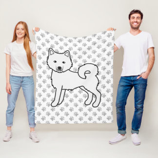 White Alaskan Malamute Cute Cartoon Dog &amp; Paws Fleece Blanket