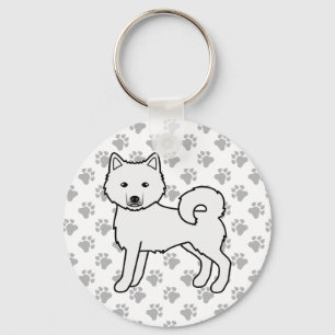 White Alaskan Malamute Cute Cartoon Dog & Paws Keychain