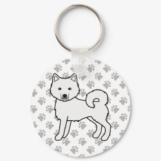 White Alaskan Malamute Cute Cartoon Dog &amp; Paws Keychain
