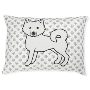 White Alaskan Malamute Cute Cartoon Dog & Paws Pet Bed
