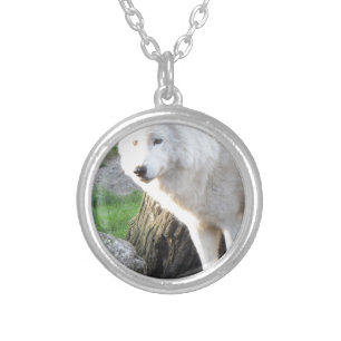 White albino wolf spirit - Therian gifts Silver Plated Necklace