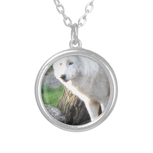 White albino wolf spirit - Therian gifts Silver Plated Necklace (Front)
