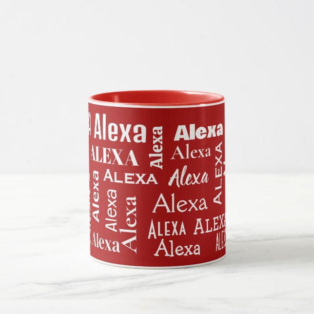 White ALEXA Name On Red Mug
