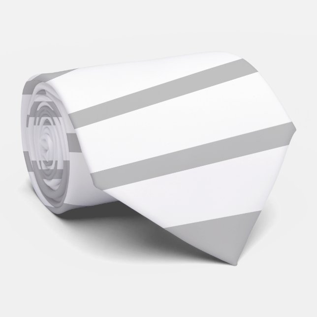 White All-Over Gray Stripes Neck Tie (Rolled)