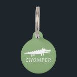 White Alligator Pet ID Tag<br><div class="desc">This pet ID tag features a white alligator illustration on a pleasant sage green background, with a designated area for the pet's name displayed in a stylish font that enhances the tag's overall aesthetic. The combination of the alligator graphic and the soft green hue makes it a delightful accessory for...</div>