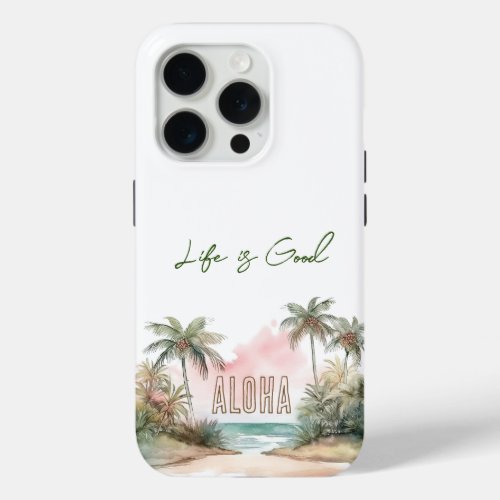 White Aloha Tropical Beach Palm Trees iPhone 15 Pro Case