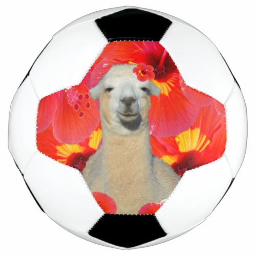 White Alpaca Red Hibiscus Flowers Soccer Ball