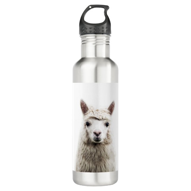 White Alpaca Stainless Steel Water Bottle (Front)