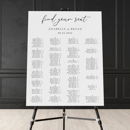 White Alphabetical Wedding Seating Chart Sign