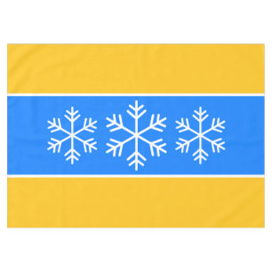 White Alpine Snowflakes Bright Blue Orange Stripes Tablecloth