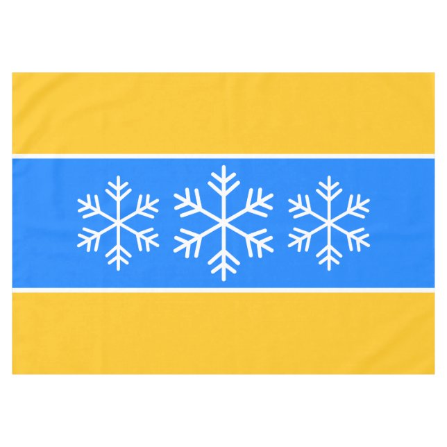 White Alpine Snowflakes Bright Blue Orange Stripes Tablecloth (Front (Horizontal))