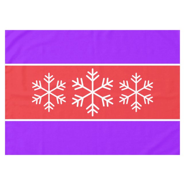 White Alpine Snowflakes Bright Purple Red Stripes Tablecloth (Front (Horizontal))