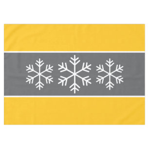 White Alpine Snowflakes Gray Bright Yellow Stripes Tablecloth
