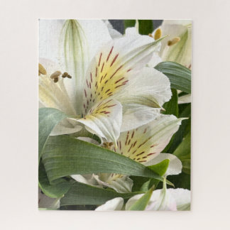 White Alstroemeria Flowers Close-Up Photograph Jigsaw Puzzle
