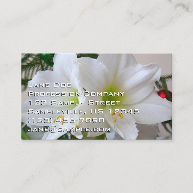 White Amaryllis and Christmas Tree Business Card (Front)