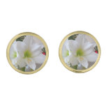 White Amaryllis and Christmas Tree Cufflinks
