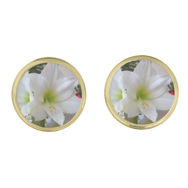 White Amaryllis and Christmas Tree Cufflinks (Front)