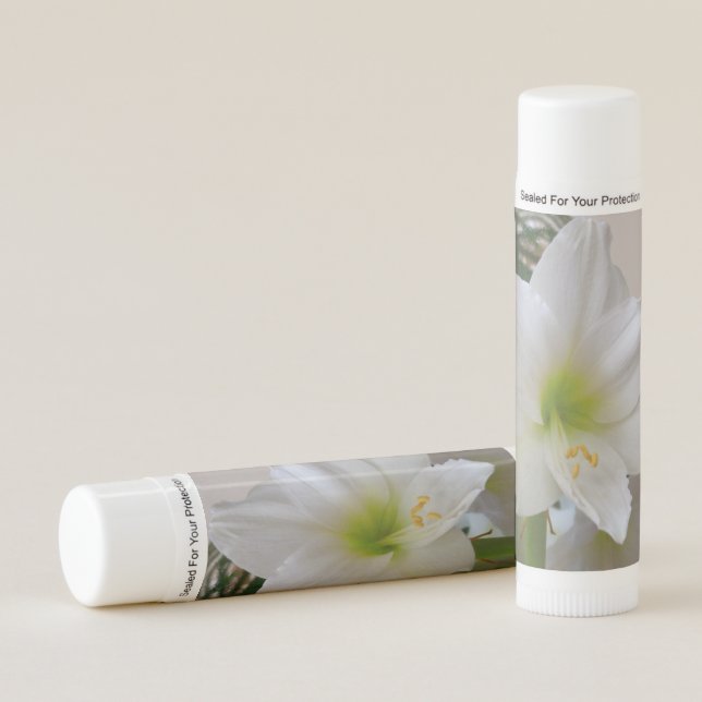 White Amaryllis and Christmas Tree Lip Balm (Front)