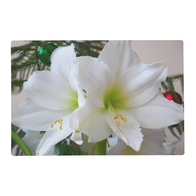 White Amaryllis and Christmas Tree Placemat (Front)