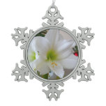 White Amaryllis and Christmas Tree Snowflake Pewter Christmas Ornament