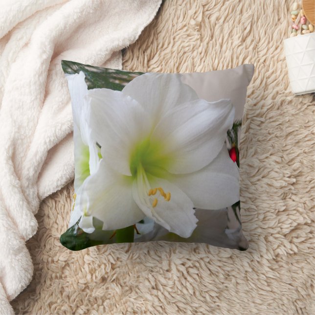 White Amaryllis and Christmas Tree Throw Pillow (Blanket)