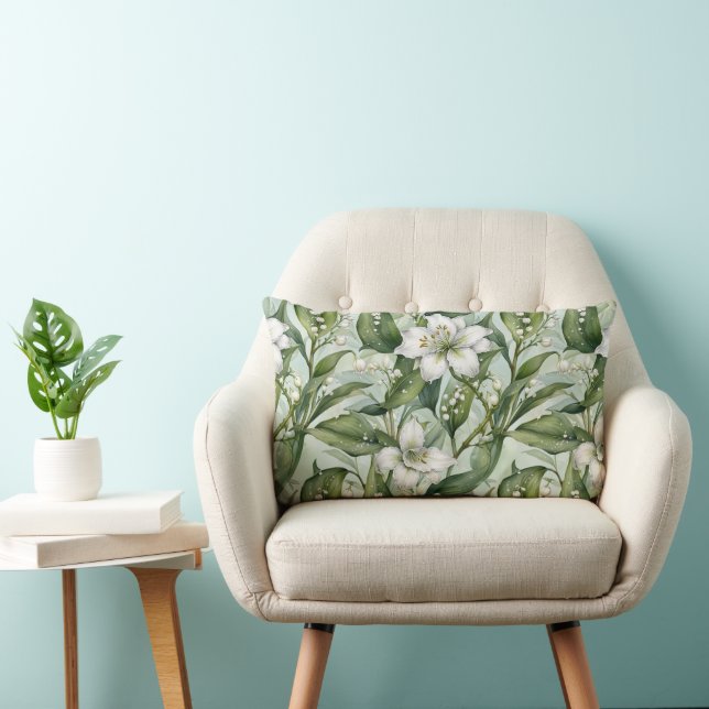 White Amaryllis and Snowdrops Wintry Throw Pillow (Chair)