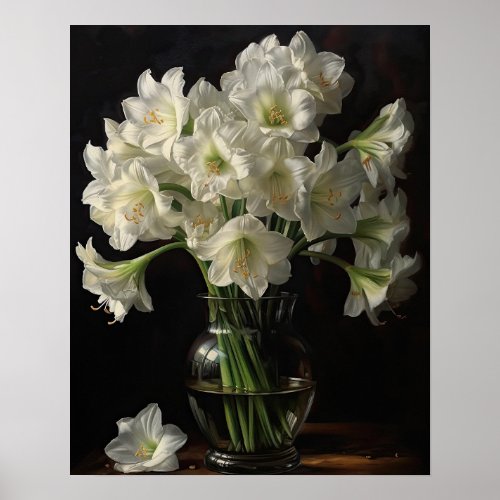 White Amaryllis Flowers Art Print Poster