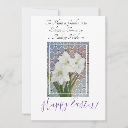 White Amaryllis Flowers Easter Greeting Holiday Card